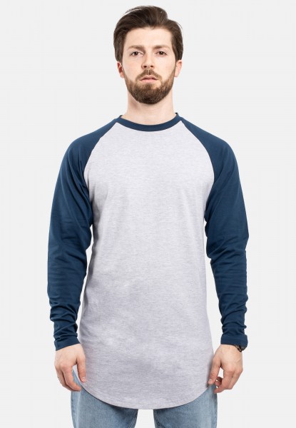Camiseta de béisbol de línea larga Gris Ceniza-Teal