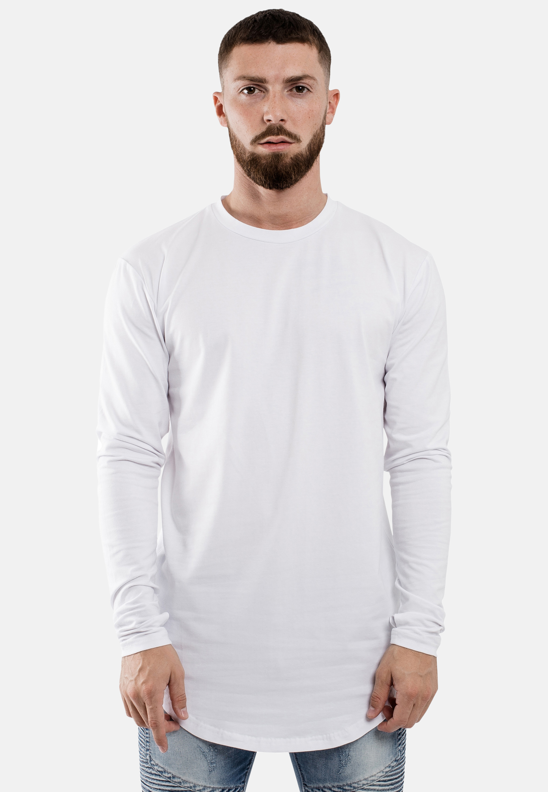 Round Long Sleeve Longline T-Shirt White - Blackskies Online Shop ...