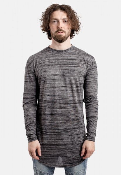 Round Long Sleeve Longline T-Shirt Black Mixed
