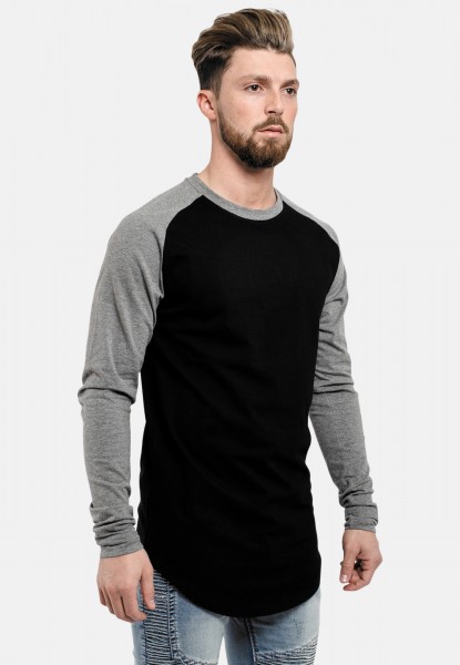 Longline Baseball T-Shirt Black Grey - Blackskies Online Shop | Blackskies