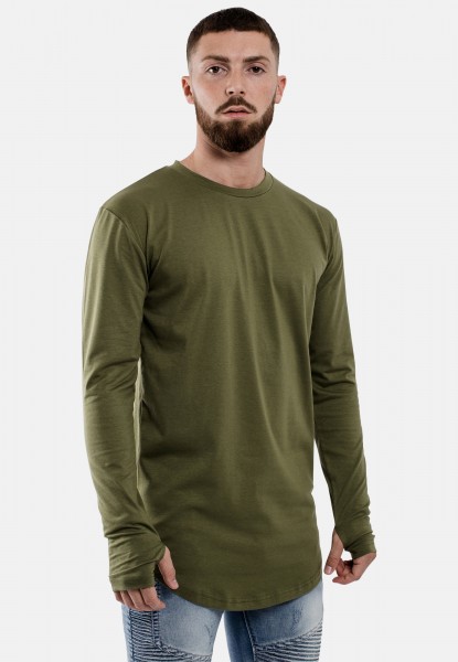 Round Long Sleeve Longline T-Shirt Olive - Blackskies Online Shop ...