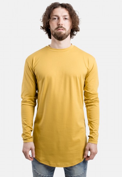 Round Long Sleeve Longline T-Shirt Mustard