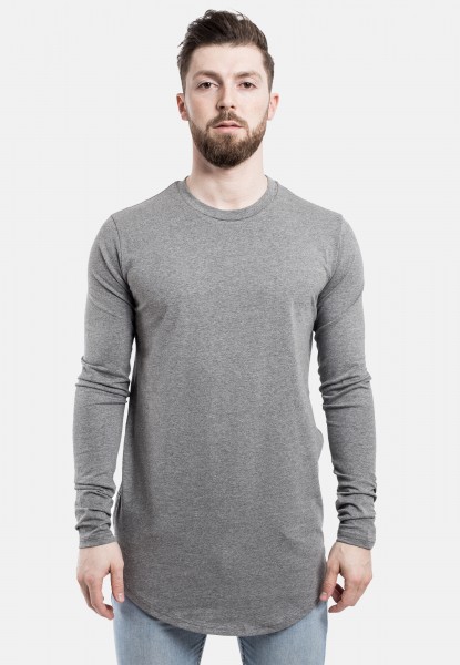 Side Zip Long Sleeve Longline T-Shirt Silver Grey