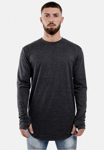 Round Long Sleeve Longline T-Shirt Charcoal