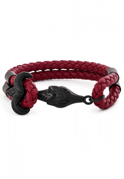 Vulpes Leather Bracelet Matte Black - Burgundy