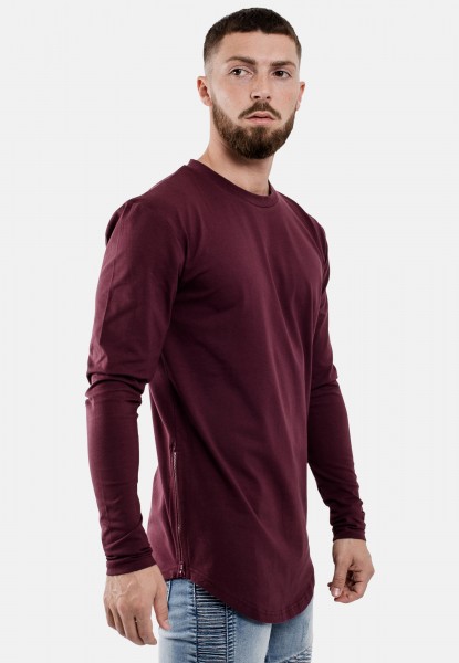 Side Zip Long Sleeve Longline T-Shirt Burgundy - Blackskies Online Shop ...