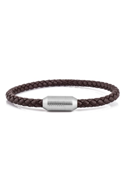 Silvus Leather Bracelet Silver - Brown