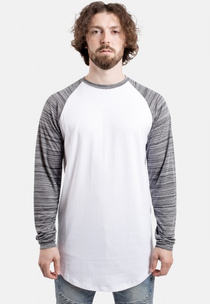 Longline Baseball T-Shirt White Blue Melange