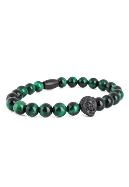 Regis Beaded Bracelet Matte Black - Green Tiger Eye