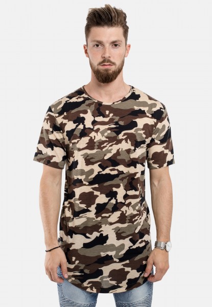 Round Longline T-Shirt Camo Woodland