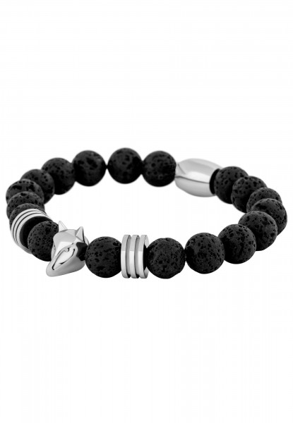 Obsidius Beaded Bracelet Silver - Black Lavastone