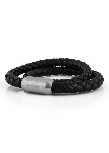 Navis Leather Bracelet Silver-Black