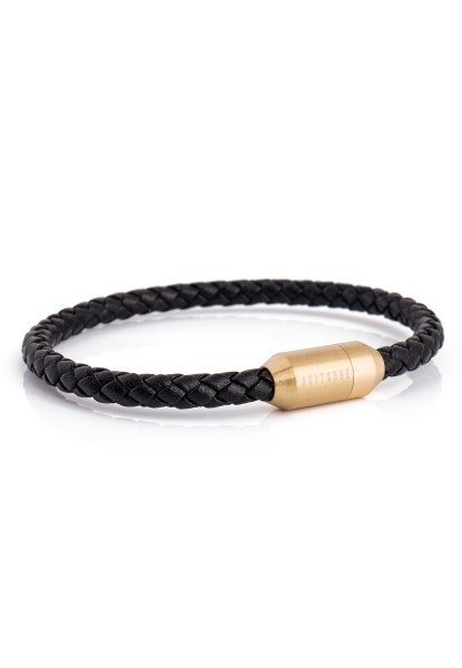 Bracelet Silvus en cuir or - Noir
