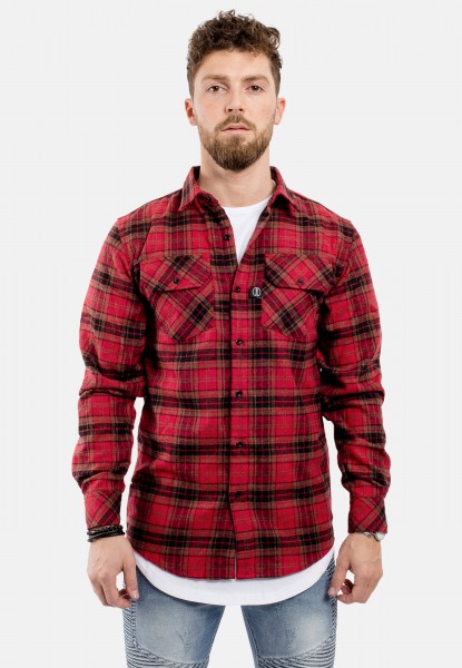 Regular-Fit Long Sleeve Plaid Flannel Shirt Red-Black