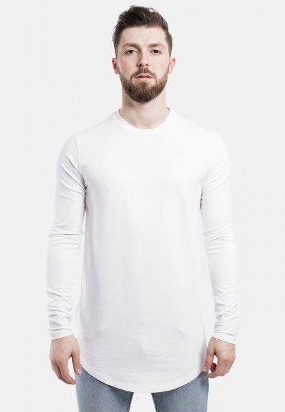 Side Zip Langarm Longshirt T-Shirt Weiß