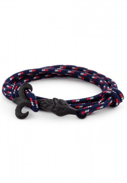 Bracelet Vulpes en nylon doublement enveloppé noir mat - bleu marine-blanc-rouge