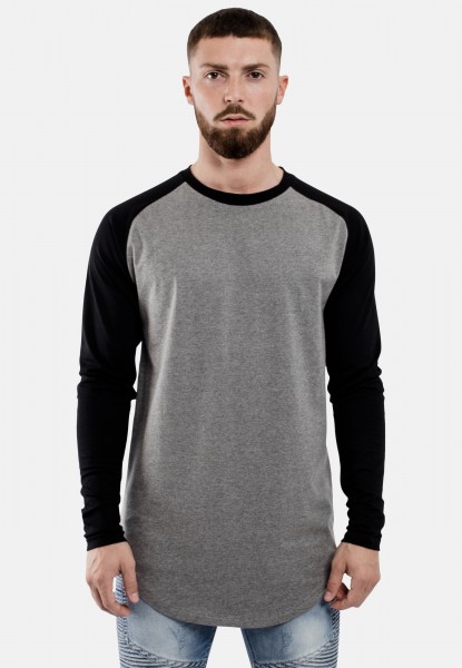 T-Shirt Baseball Longline Gris Noir