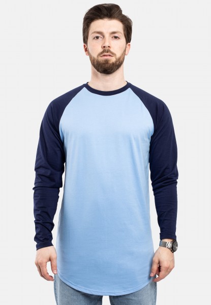 Baseball Longshirt T-Shirt Himmelsblau-Navyblau