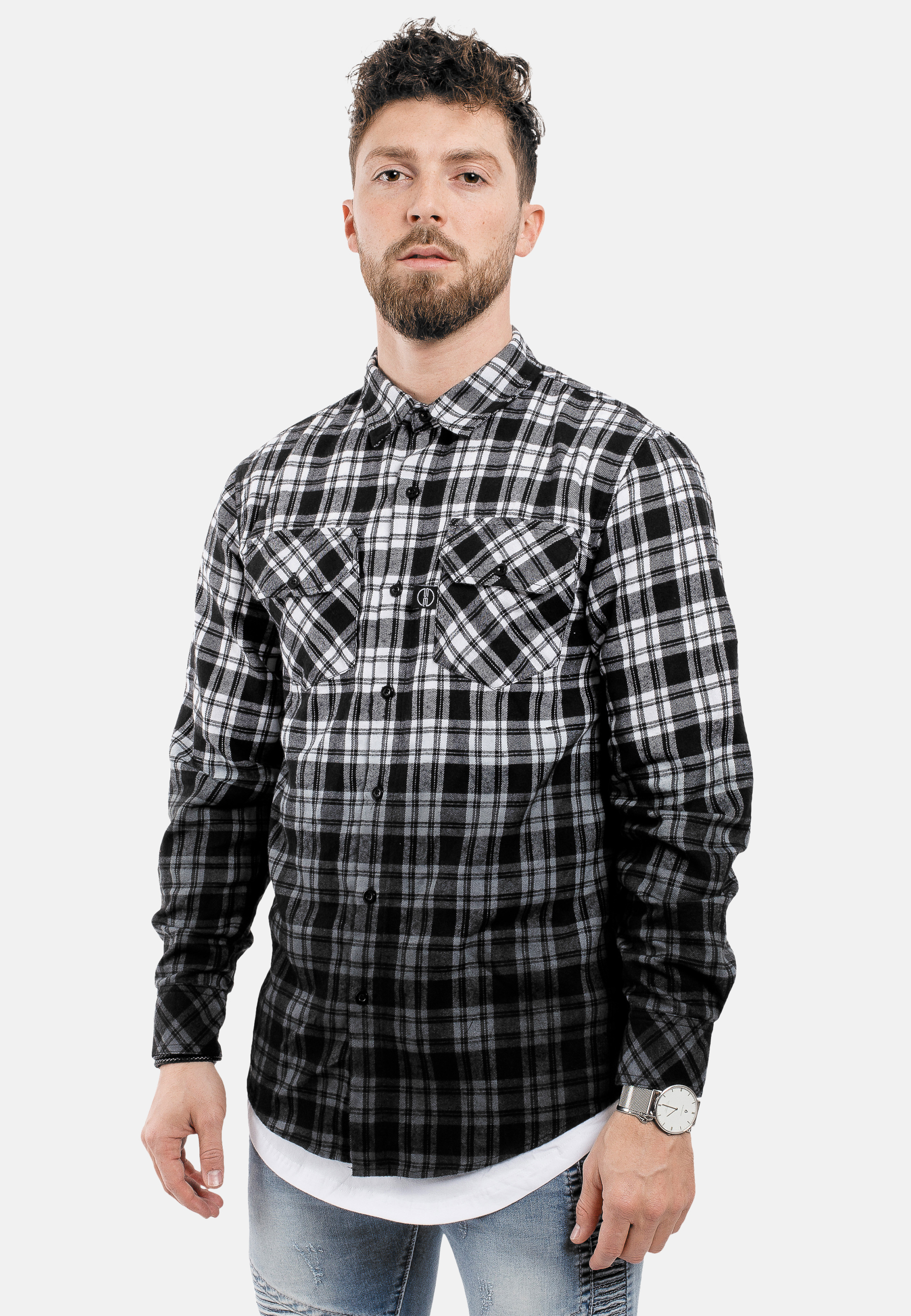 black and white flannel button up