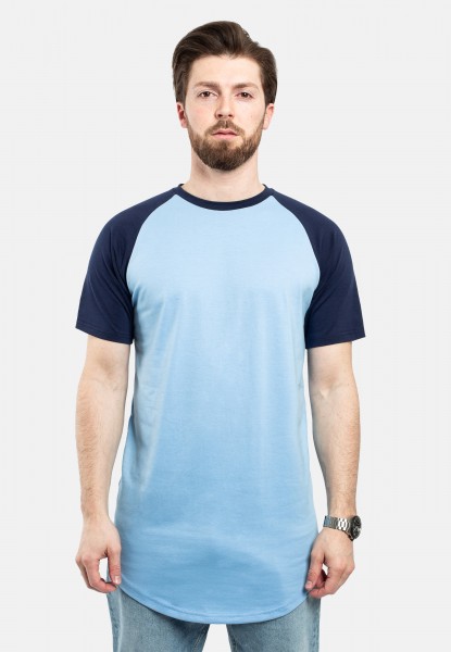 Camiseta redonda de béisbol de manga corta azul cielo-azul marino