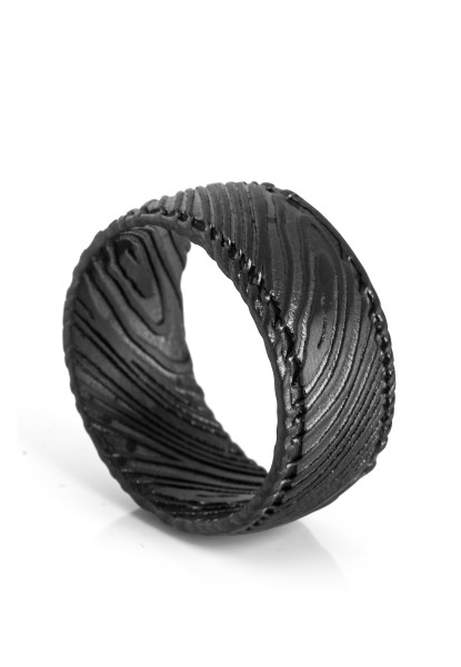 Orbis Damaszener Stahl Ring Mattschwarz