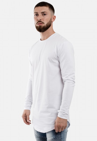 Round Long Sleeve Longline T-Shirt White - Blackskies Online Shop ...