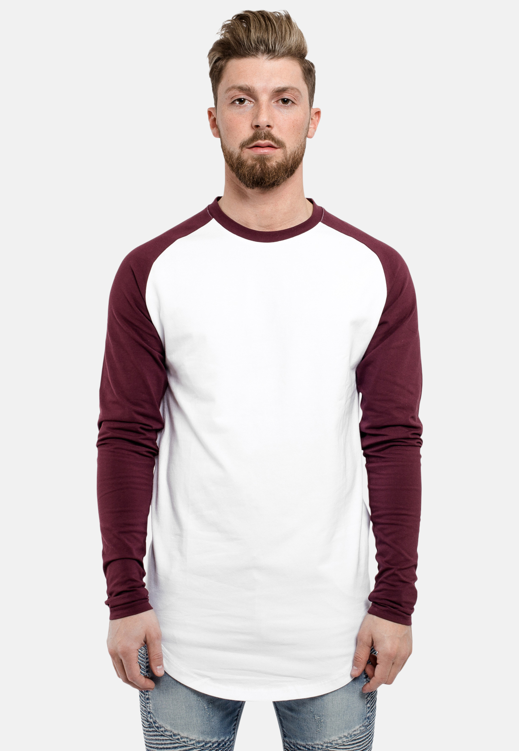 Longline Baseball T-Shirt White Burgundy - Blackskies Online Shop ...