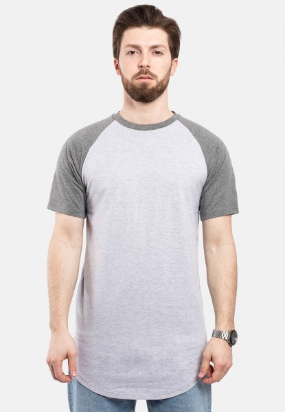 Round Longline Baseball Short Sleeve T-Shirt Ash Grey-Silver Grey