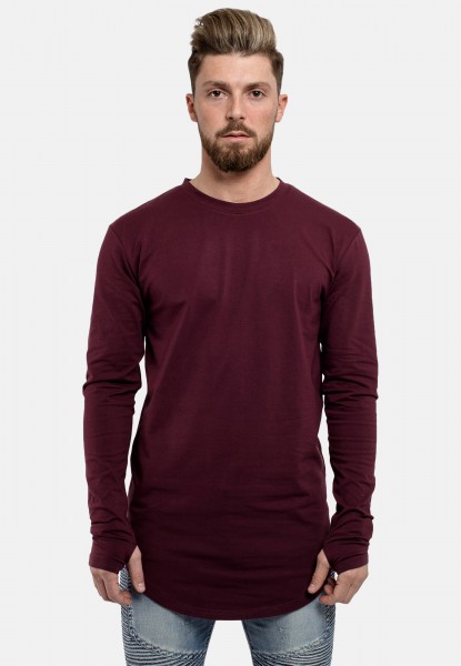 Round Long Sleeve Longline T-Shirt Burgundy