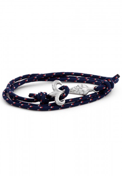 Bracelet Vulpes en nylon argenté doublement enveloppé - Bleu marine-blanc-rouge