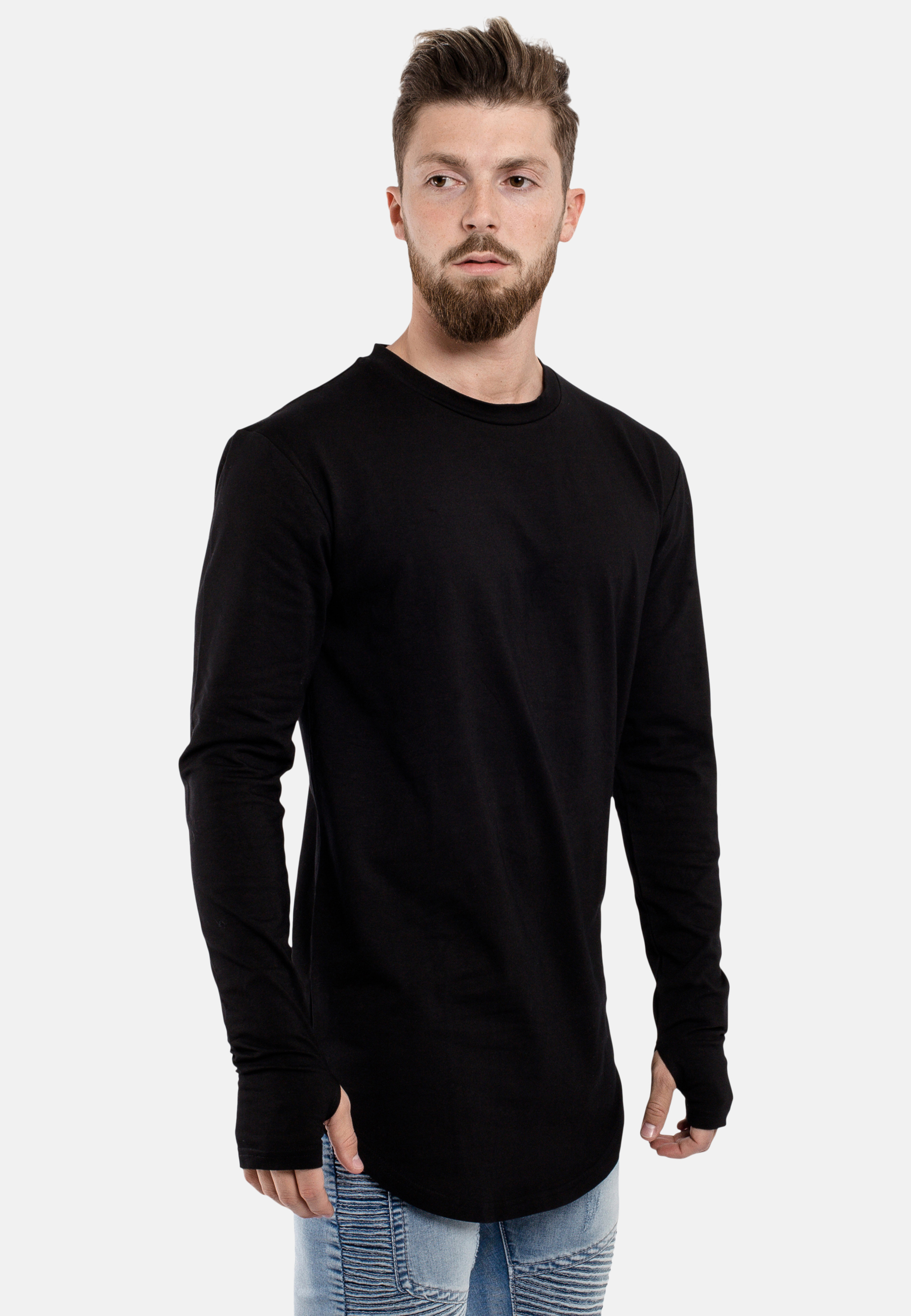 Blackskies Round Basic Longshirt T-Shirt Long Homme à Manches Longues Longues surdimensionnées 