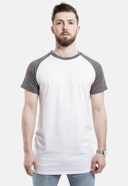 T-shirt à manches courtes raglan de baseball régulier blanc-gris