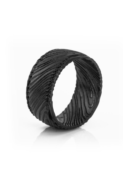 Orbis Damascus Steel Ring Matte Black - Blackskies Online Shop | Blackskies