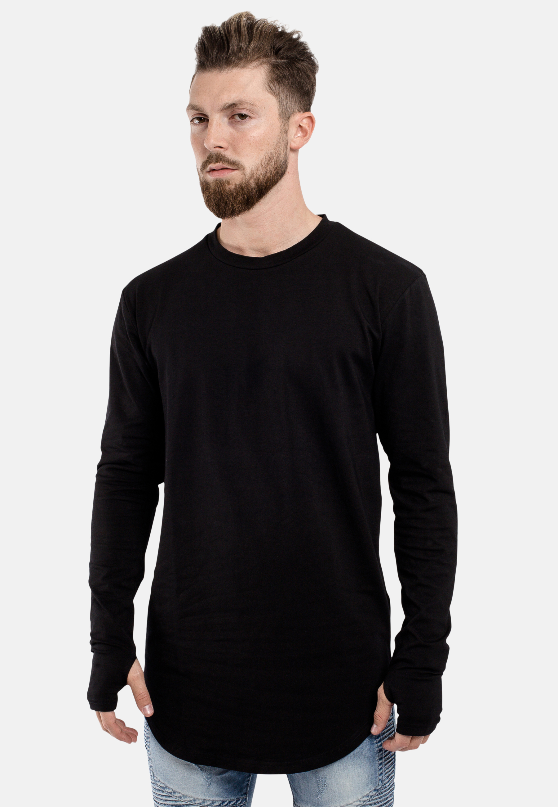 Round Long Sleeve Longline T-Shirt Black - Blackskies Online Shop ...