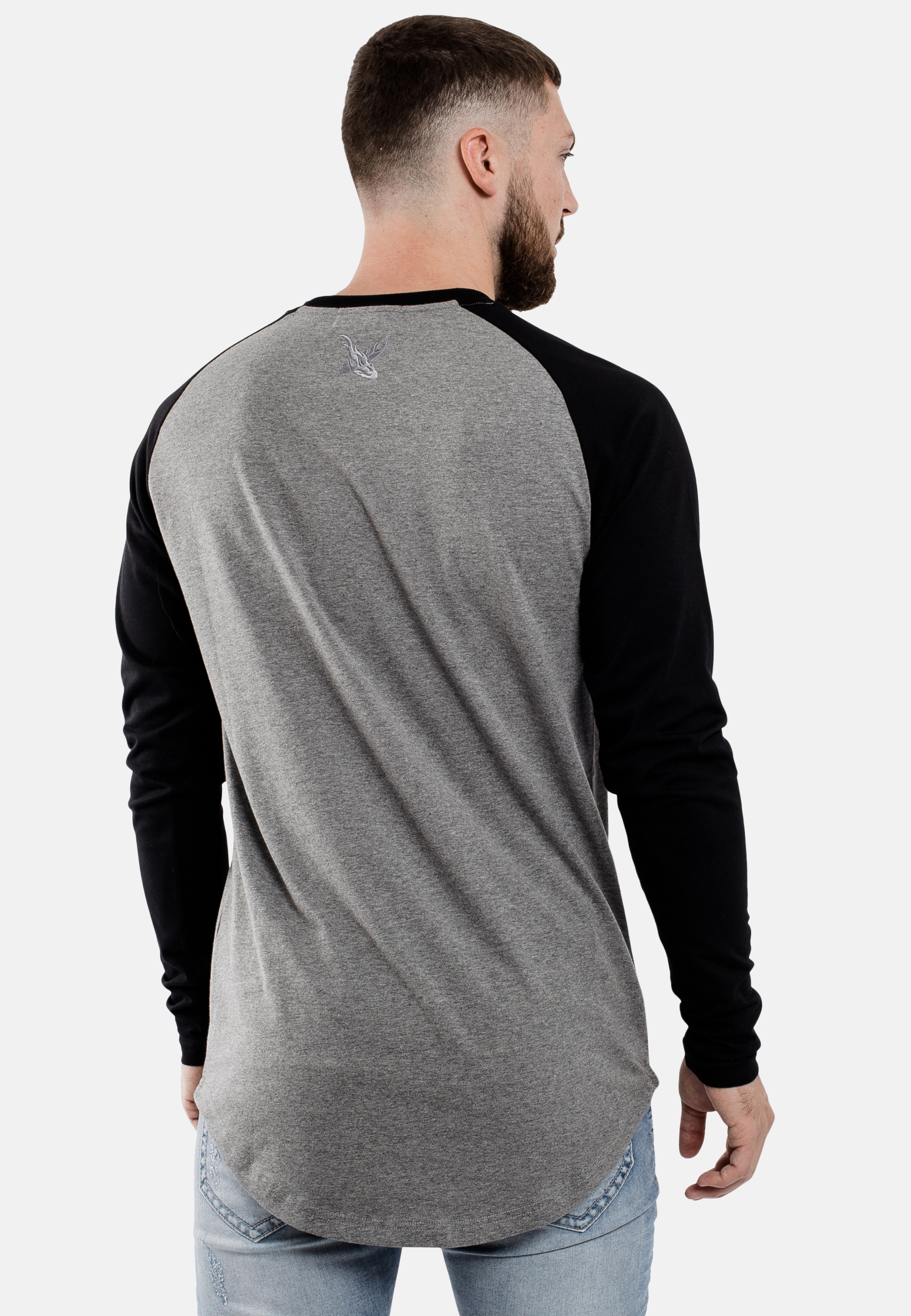 black and gray baseball tee