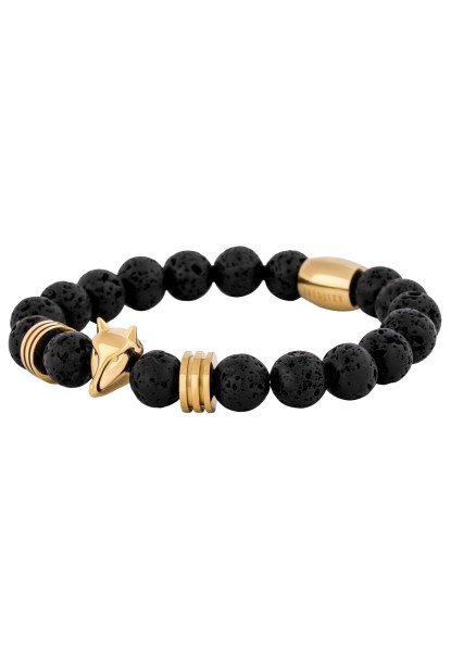 Obsidian Beaded Bracelet Gold - Black Lavastone