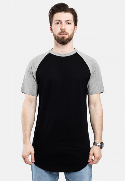 Round Baseball Kurzarm Longshirt T-Shirt Schwarz-Grau