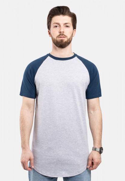 T-shirt à manches courtes de baseball rond et long gris-bleu marine