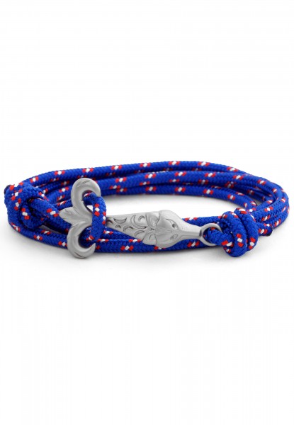 Pulsera de nylon Vulpes doblemente envuelta en plata - Azul-Blanco-Rojo