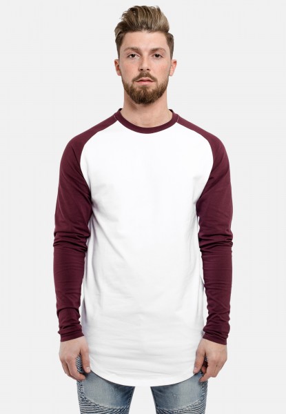 T-Shirt Longline Baseball Blanc Bourgogne