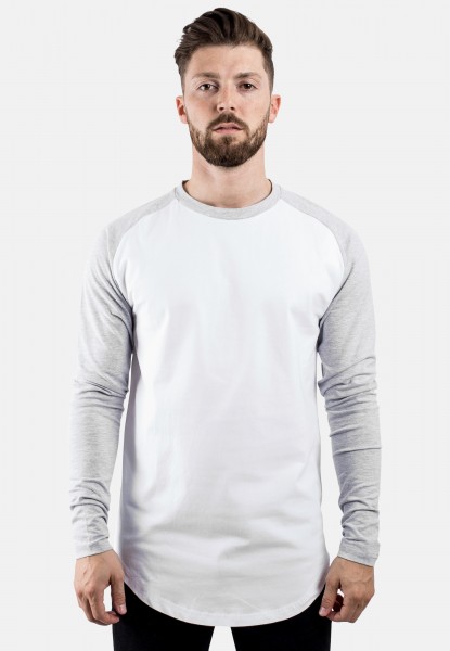 Baseball Longshirt T-Shirt Weiß Grau
