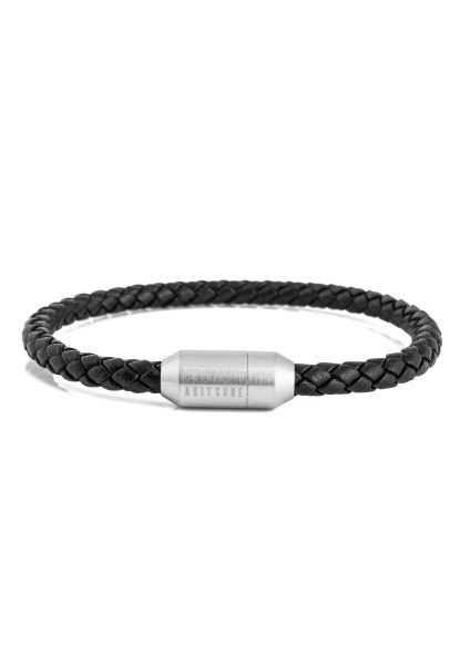 Silvus Leather Bracelet Silver - Black