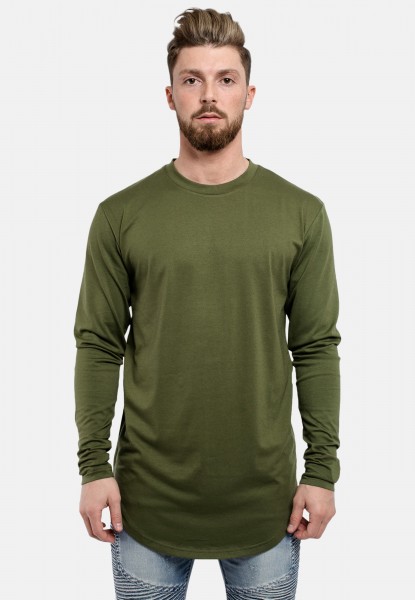Side Zip Langarm Longshirt T-Shirt Olive