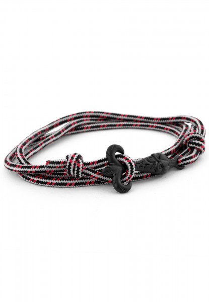 Bracelet en nylon doublement enveloppé noir mat - noir-rouge-blanc