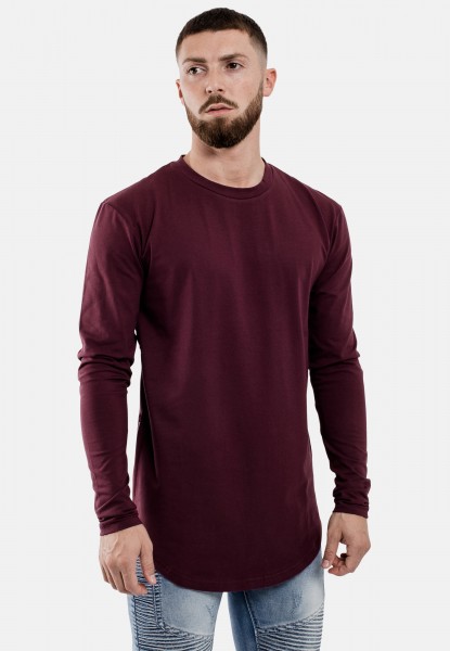 Side Zip Long Sleeve Longline T-Shirt Burgundy - Blackskies Online Shop ...