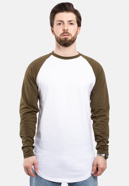 Baseball Longshirt T-Shirt Olive-Weiß