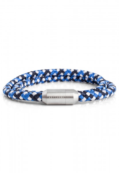 Pulsera de nylon Mare de yegua plateado mate - blanco azul