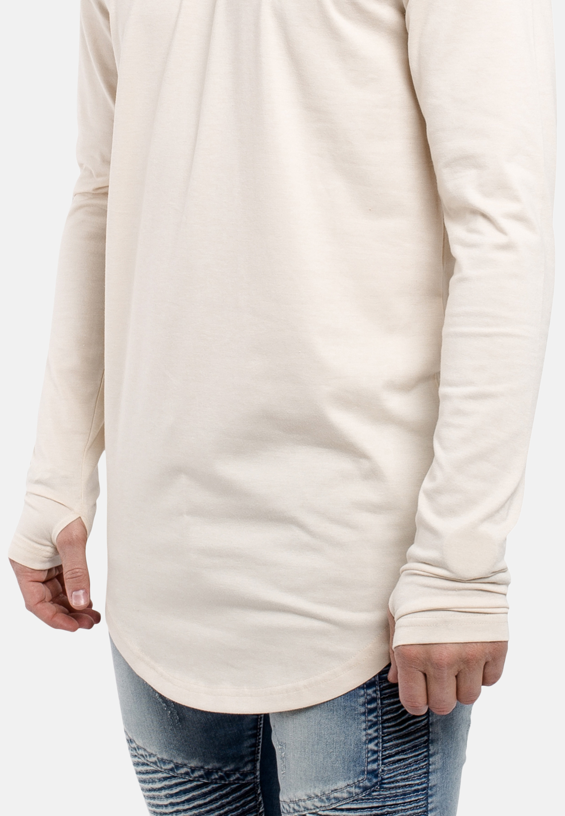 Round Long Sleeve Longline T-Shirt Beige - Blackskies Online Shop ...