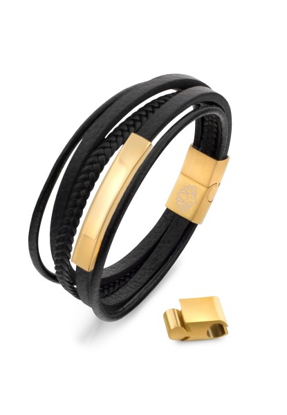 The Punisher Synthetic Leather Bracelet - Gold Black