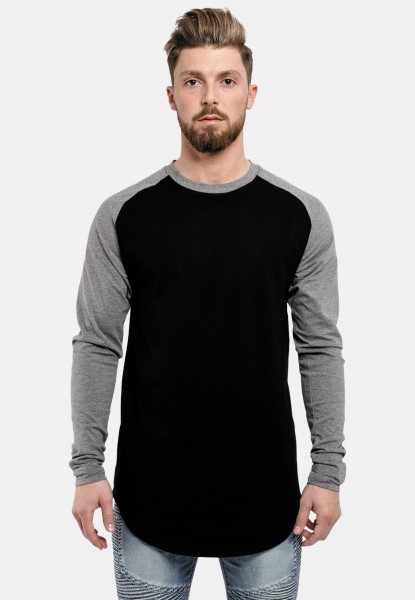 Longline Baseball T-Shirt Black Grey